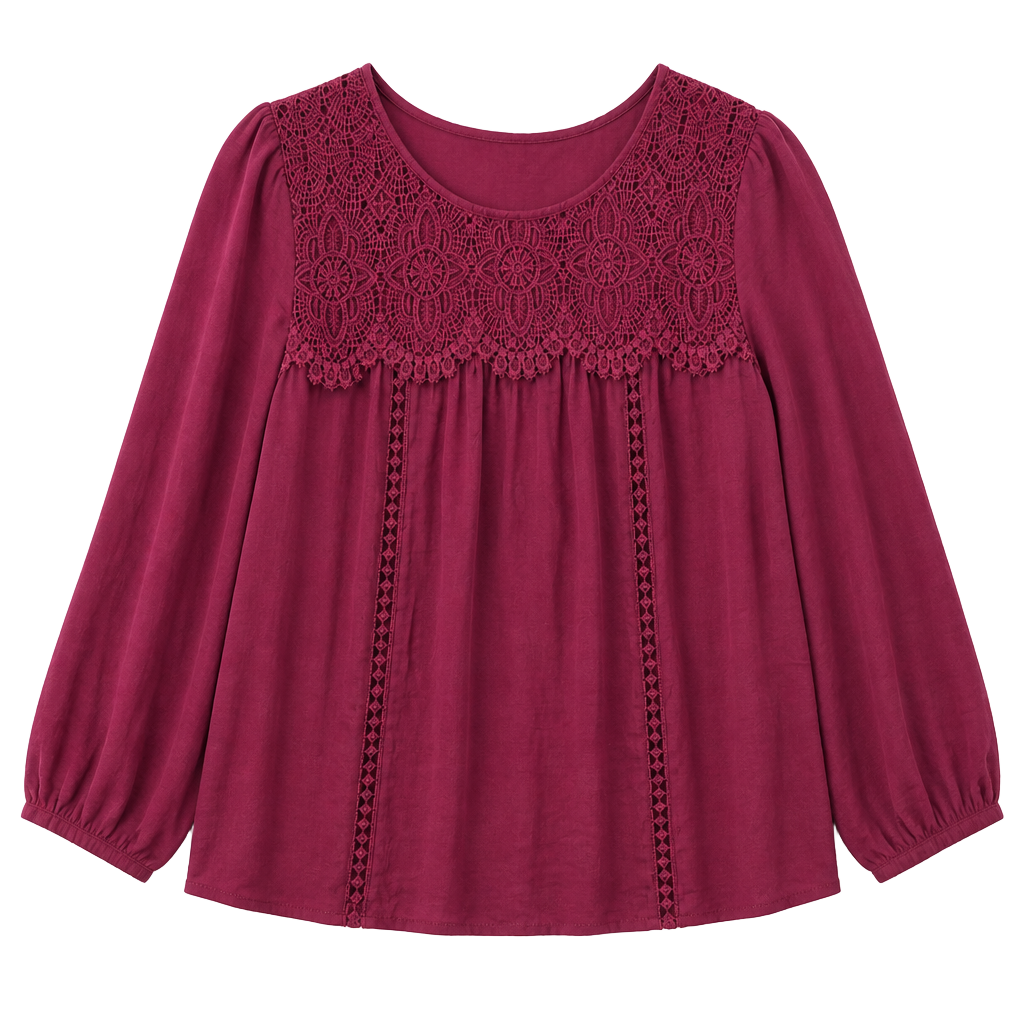 Figueroa & Flower Blouse Size PM Burgundy Crochet Lace 1