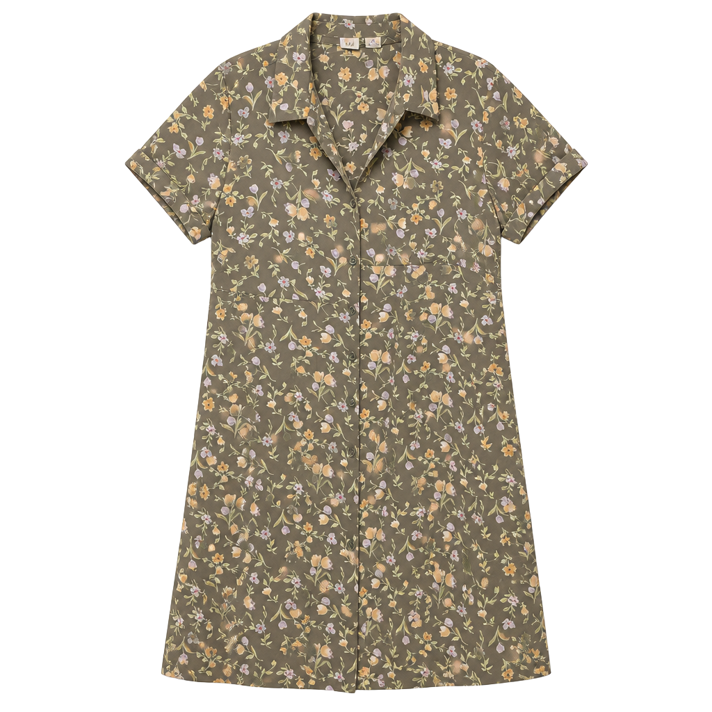 Gap Floral Midi Dress Size M Green Rayon Short Sleeve Button Front 1