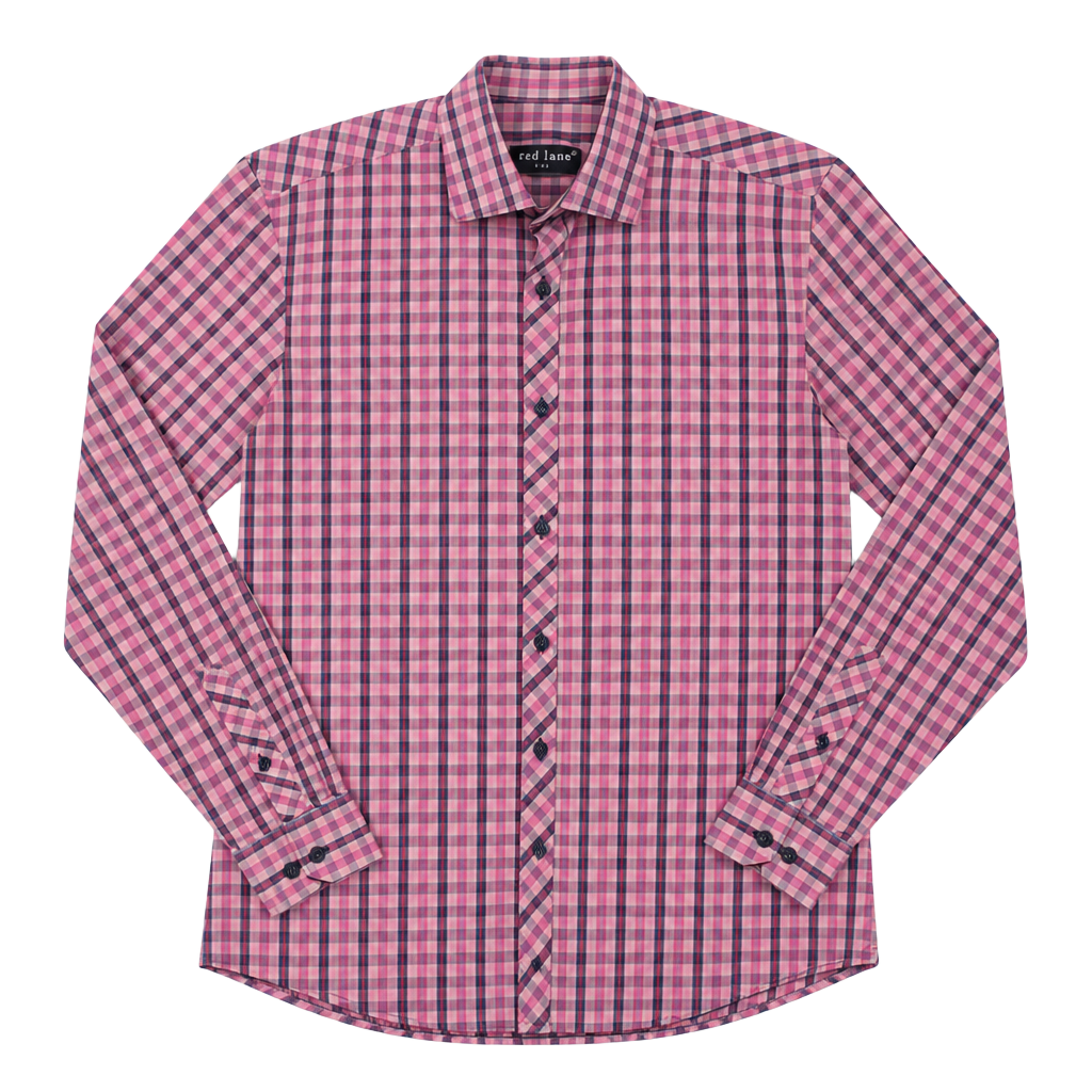 Jared Lang Men's Long Sleeve Button Down Shirt Pink Navy Plaid Size S/2 1