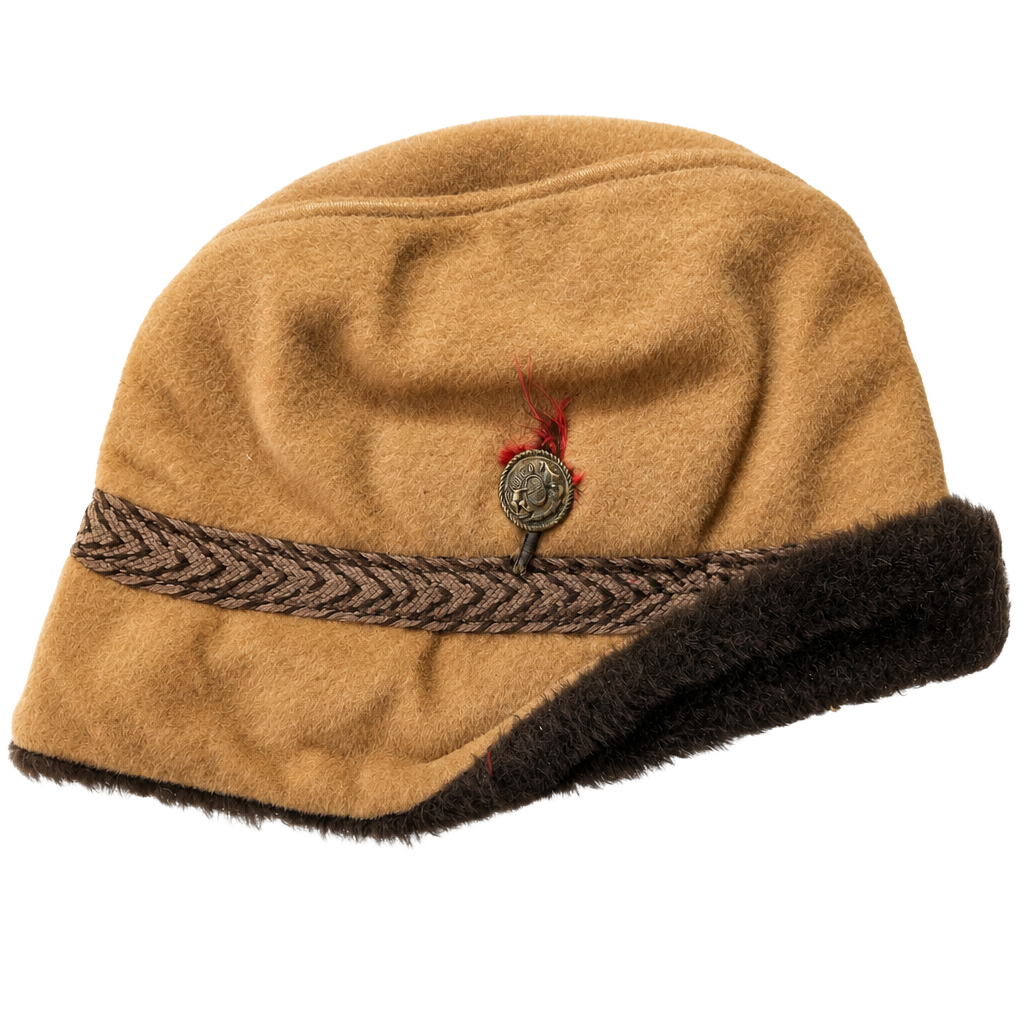 Vintage Bavarian Alpine Wool Felt Hat with Fur Trim and Crest Pin 1