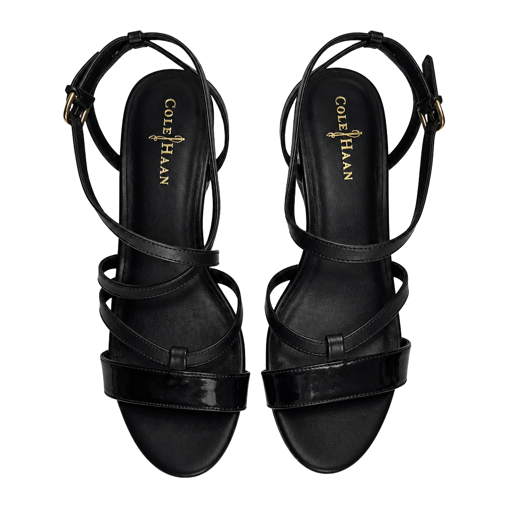Cole Haan Nike Air Black Leather Strappy Wedge Sandals Size 8B 1