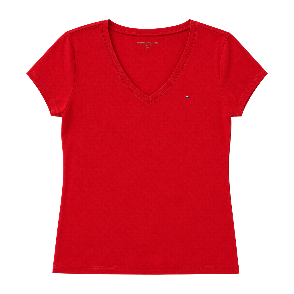 Tommy Hilfiger Women's Short Sleeve V-Neck Solid Red T-Shirt 1
