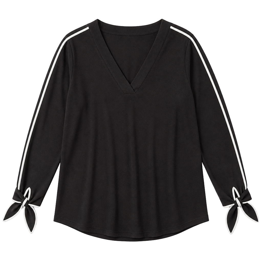 White House Black Market Bow-Cuff Contrast V-Neck Blouse 1
