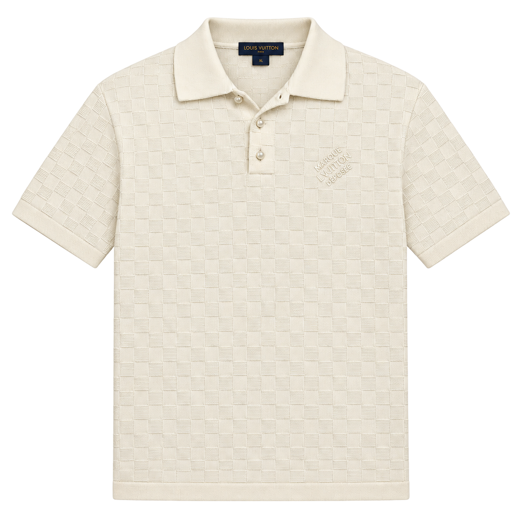 Louis Vuitton Ivory Damier Jacquard Knit Polo Shirt XL 1