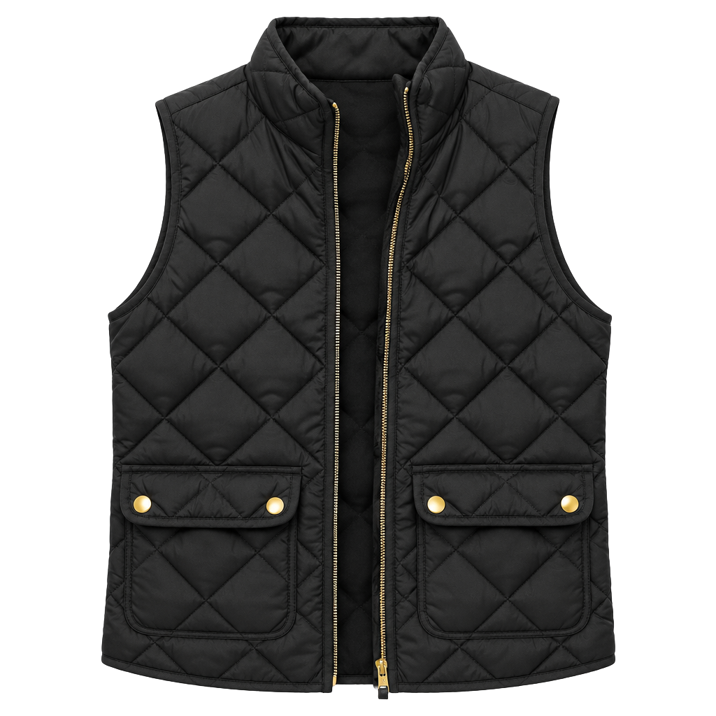 J.Crew Quilted Vest Size XS Black Gold Snaps 1