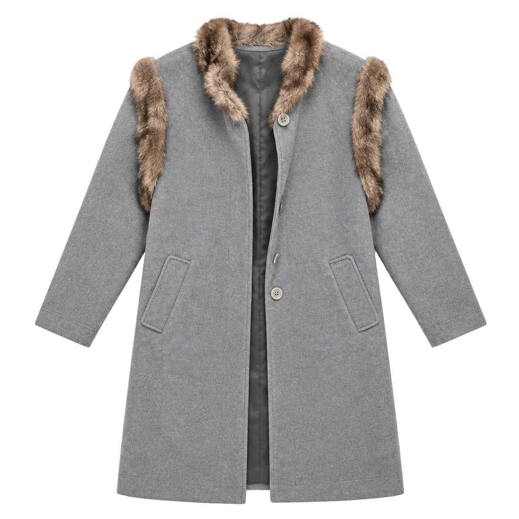 Fur Trim Trench Coat Size 9G Grey long coat 1