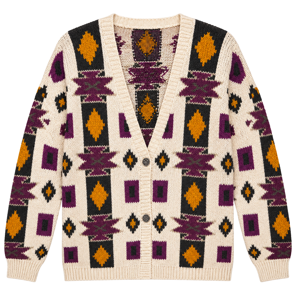 Marsh Landing Hand Knits Cardigan Sweater Size M Aztec Geometric 1
