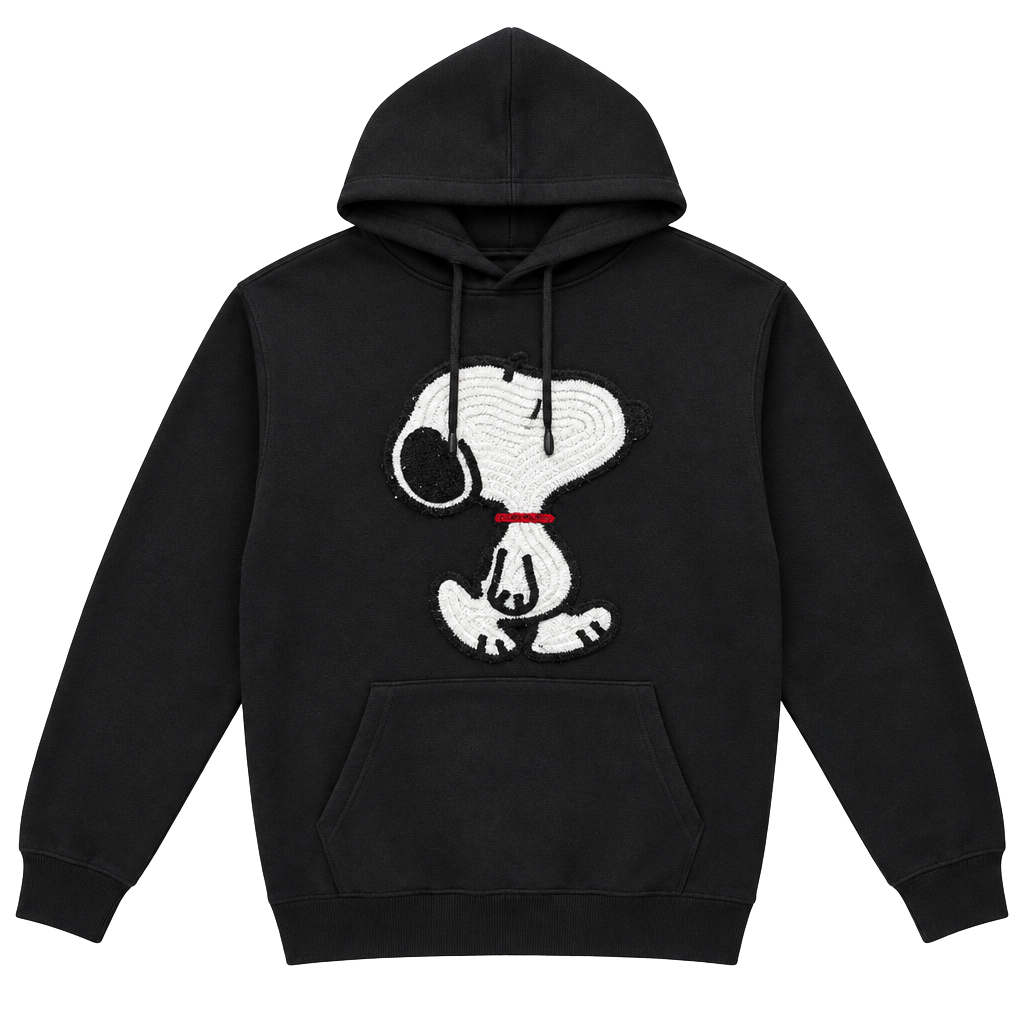 Peanuts Snoopy Hoodie Size M Black Embroidered Pullover Sweatshirt 1