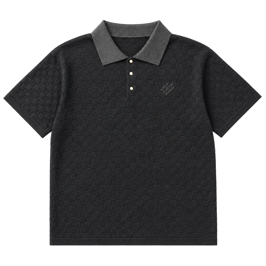 Louis Vuitton Black Damier Textured Knit Polo Shirt 1