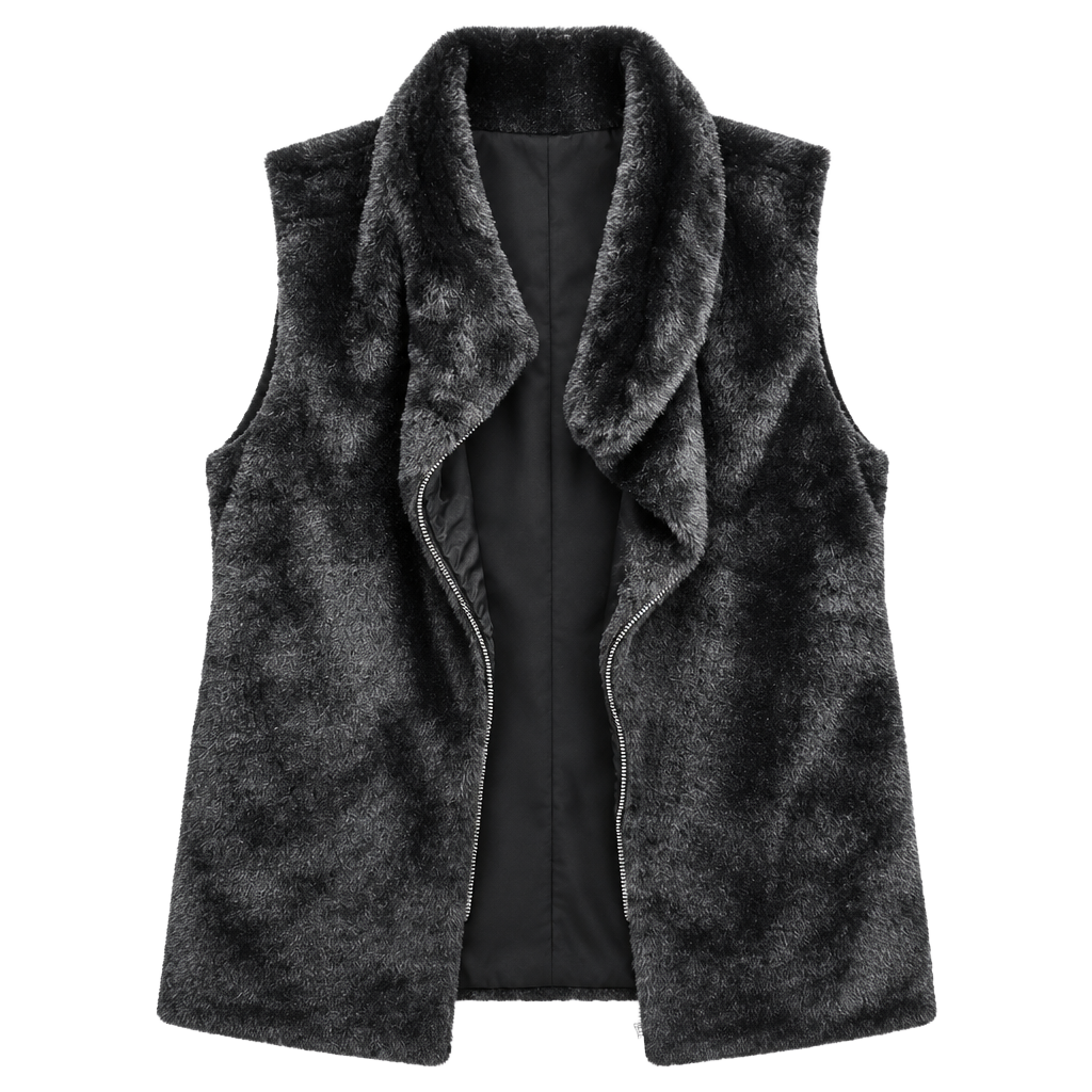 Koton Faux Fur Vest Size 36 Black Zip Up 1