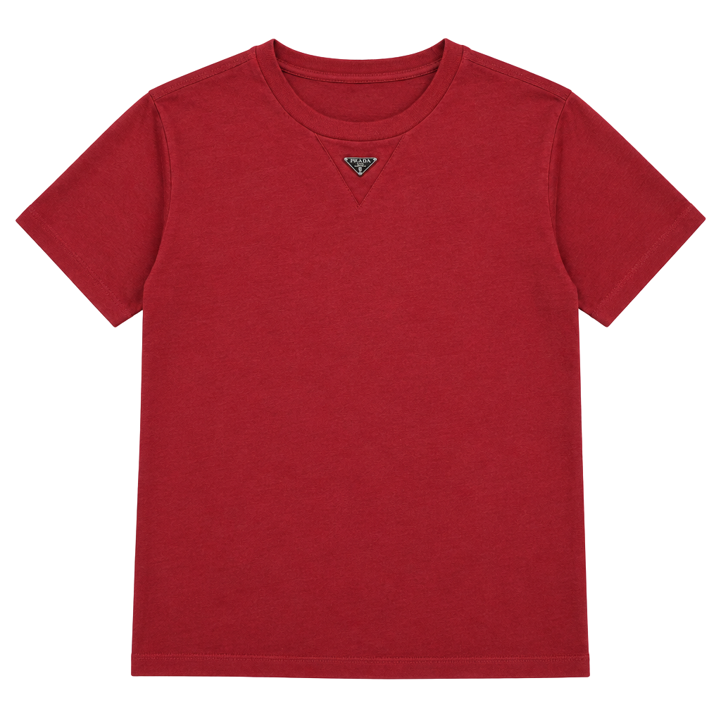 Prada Triangle Logo Cotton T-Shirt Red 1
