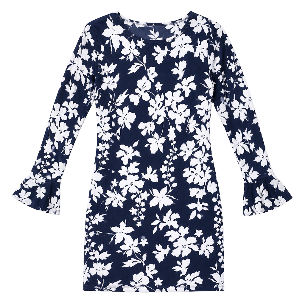 Michael Kors Navy Blue With White Floral Print Dress... 1