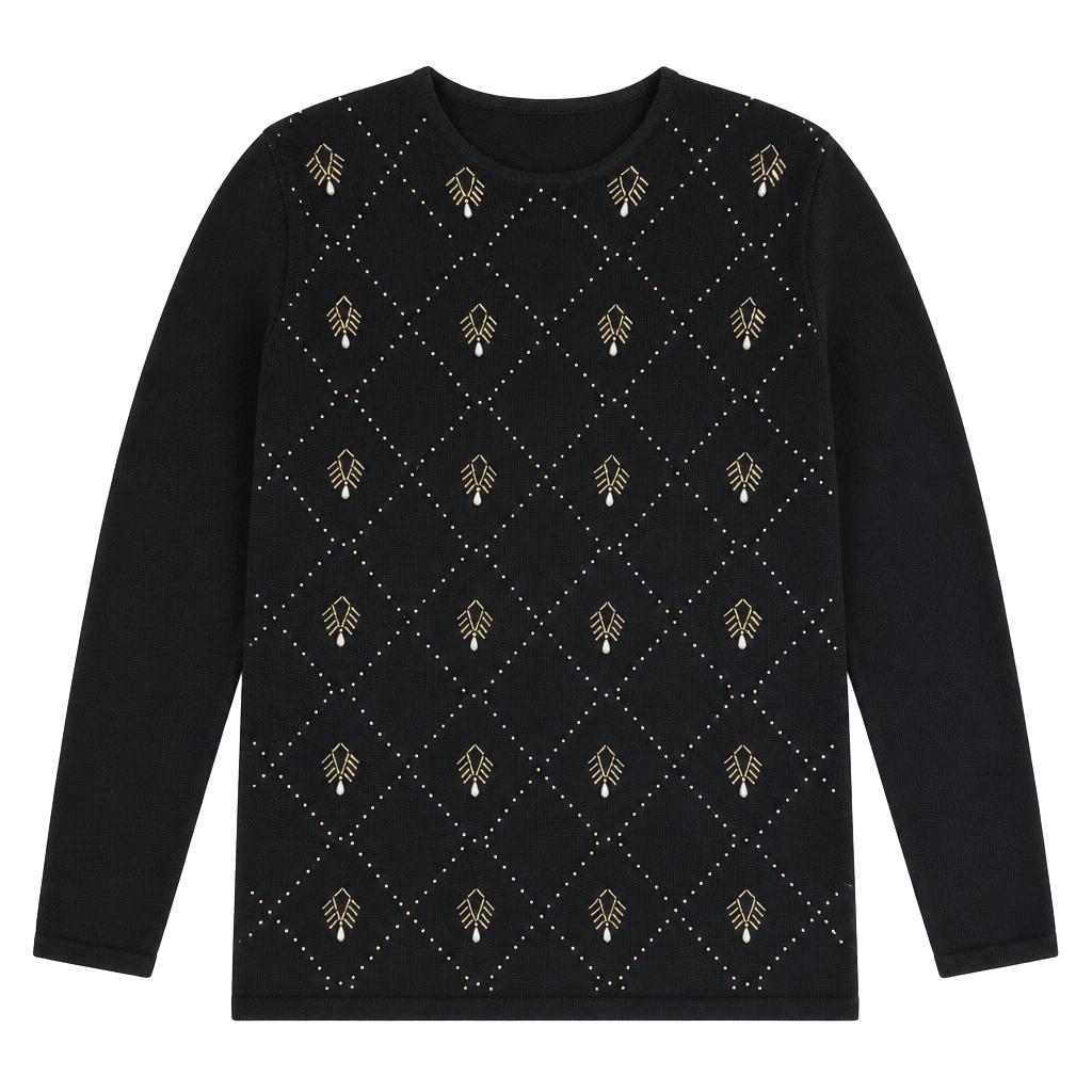 Vintage Liz Claiborne Collection Black Lambswool Blend Beaded Sweater 1