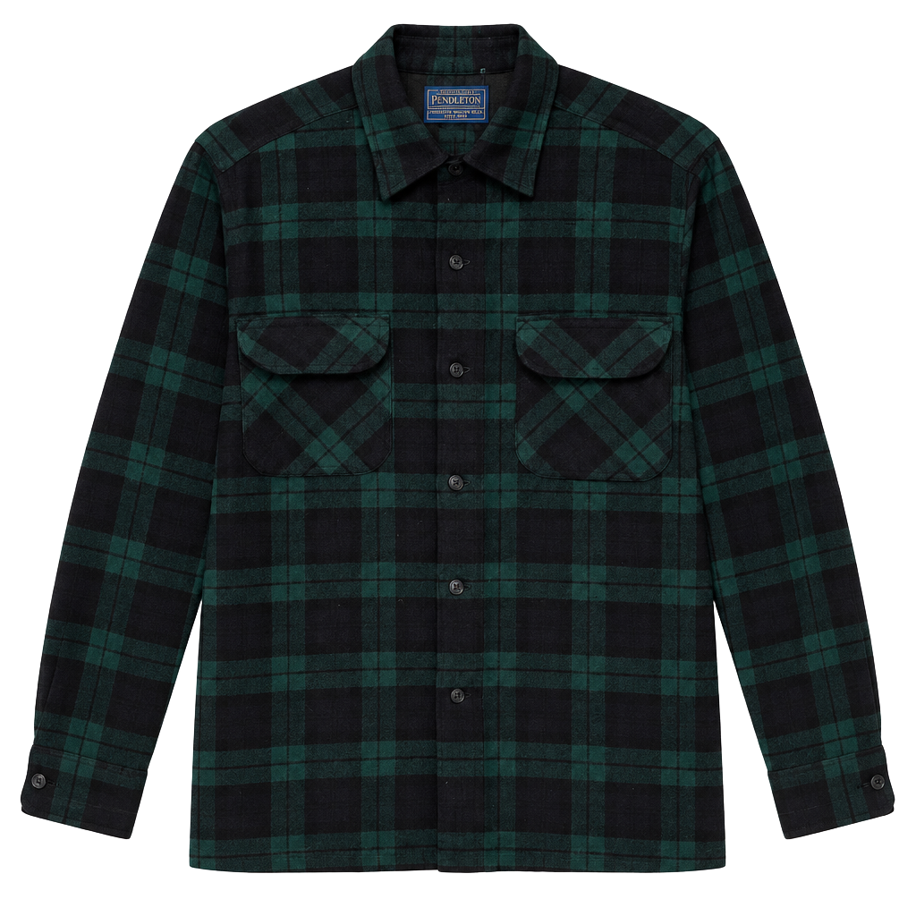 Pendleton Plaid Wool Shirt Size M Green Black Virgin Wool 1