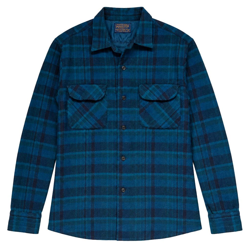 Pendleton Wool Shirt Size M Blue Plaid Virgin Wool Flannel 1