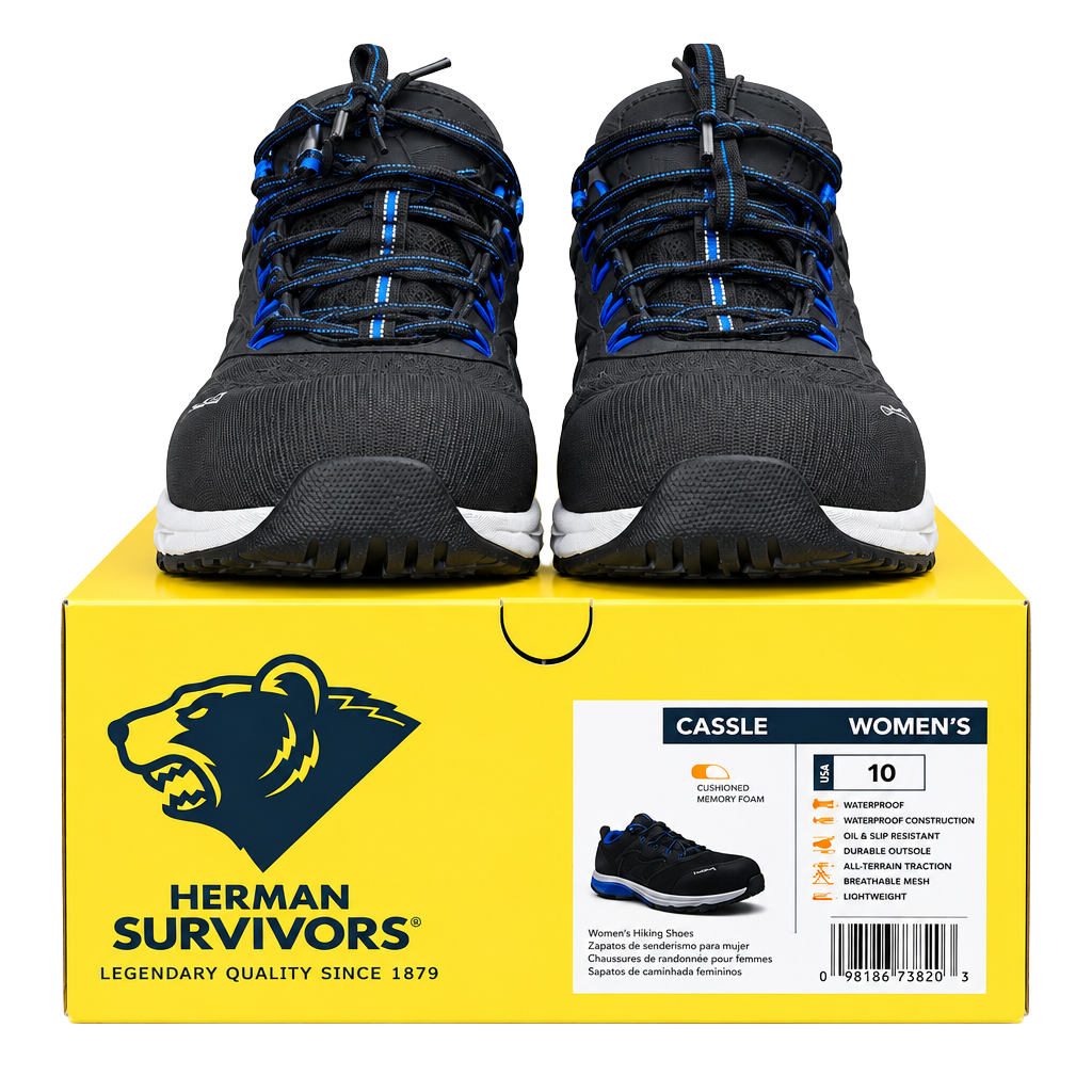 Herman Survivors Cassle Hiking Shoes Size 10 Black Blue Composite Toe 1