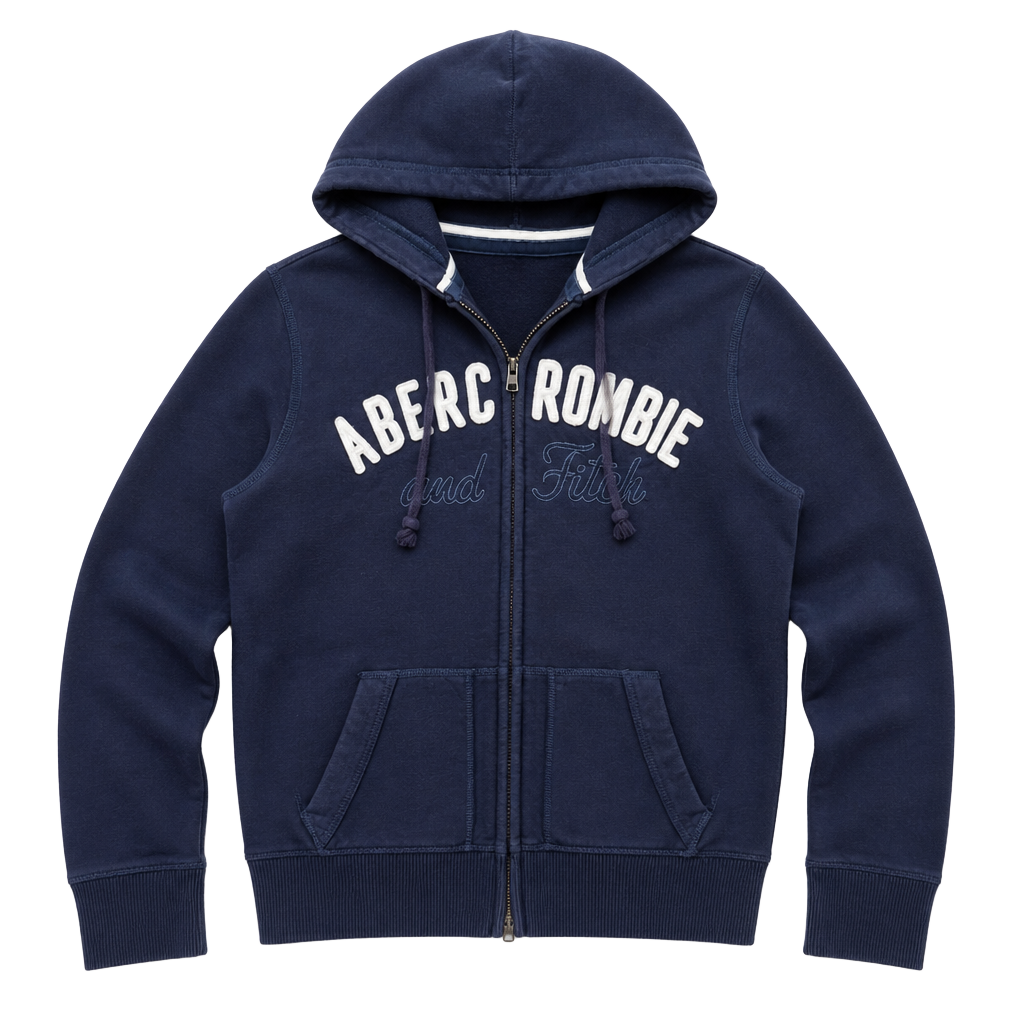 Abercrombie & Fitch Y2K Navy Blue Full Zip Hooded Sweatshirt Jacket
1