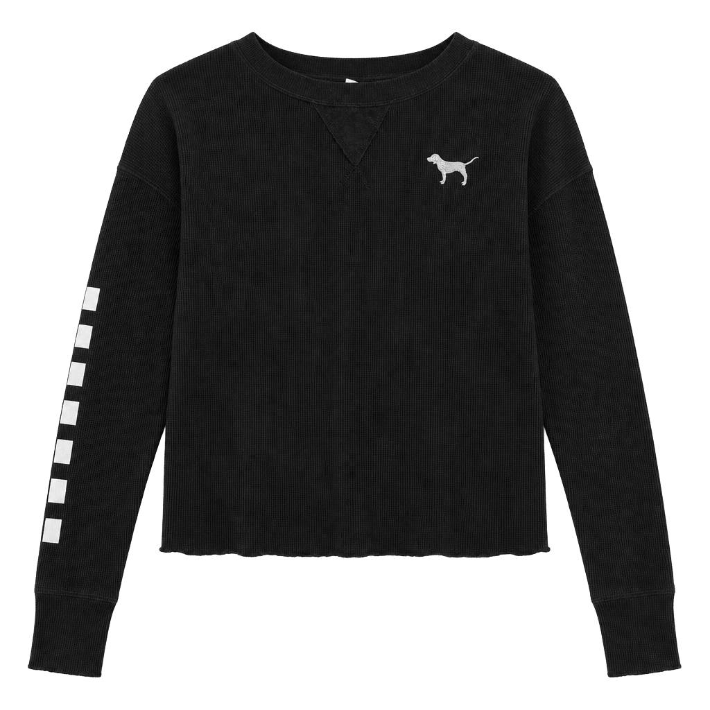 PINK Victoria's Secret Waffle Knit Long Sleeve Top Size S Black 1