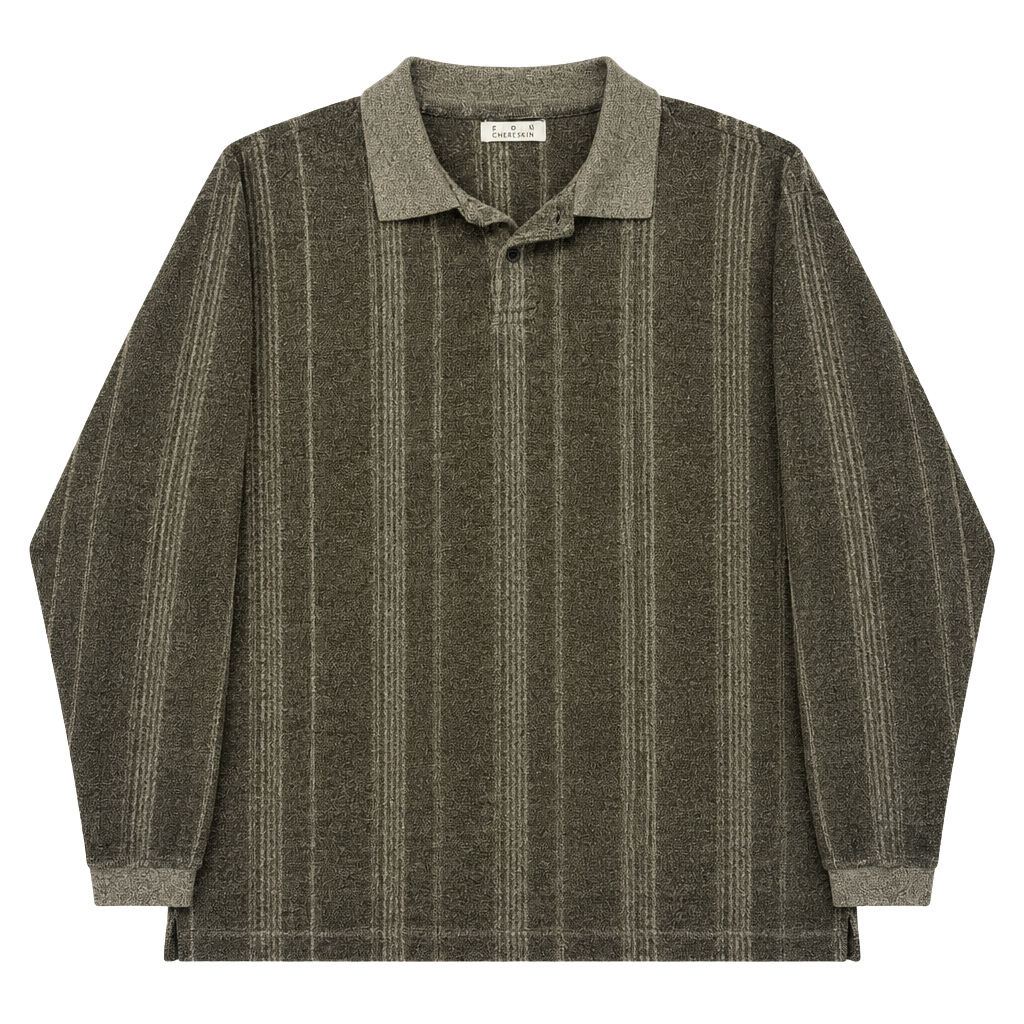 Ron Chereskin Long Sleeve Polo Shirt Green Vertical Striped Knit Pullover 1