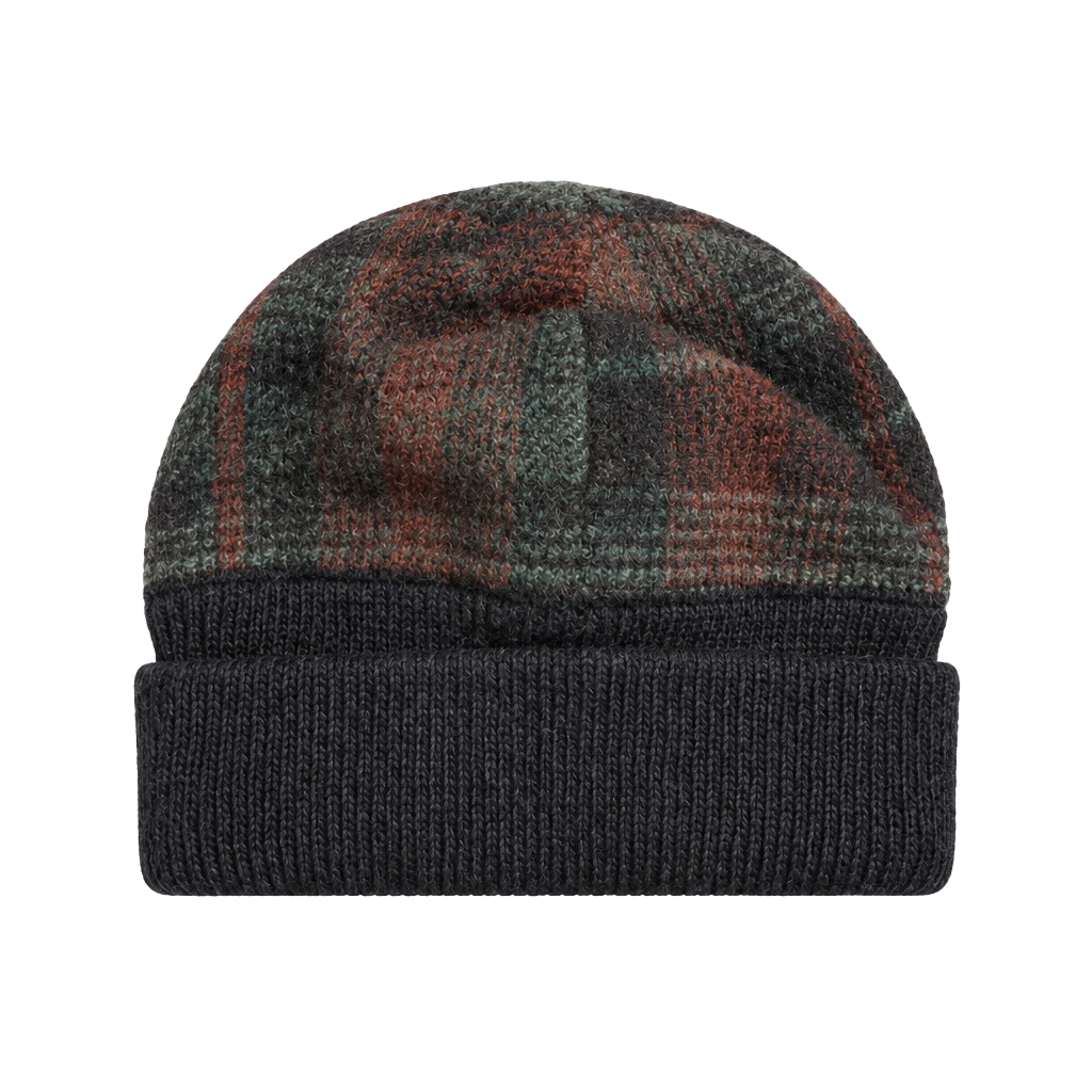 Plaid Knit Beanie Hat Green Brown Black 1