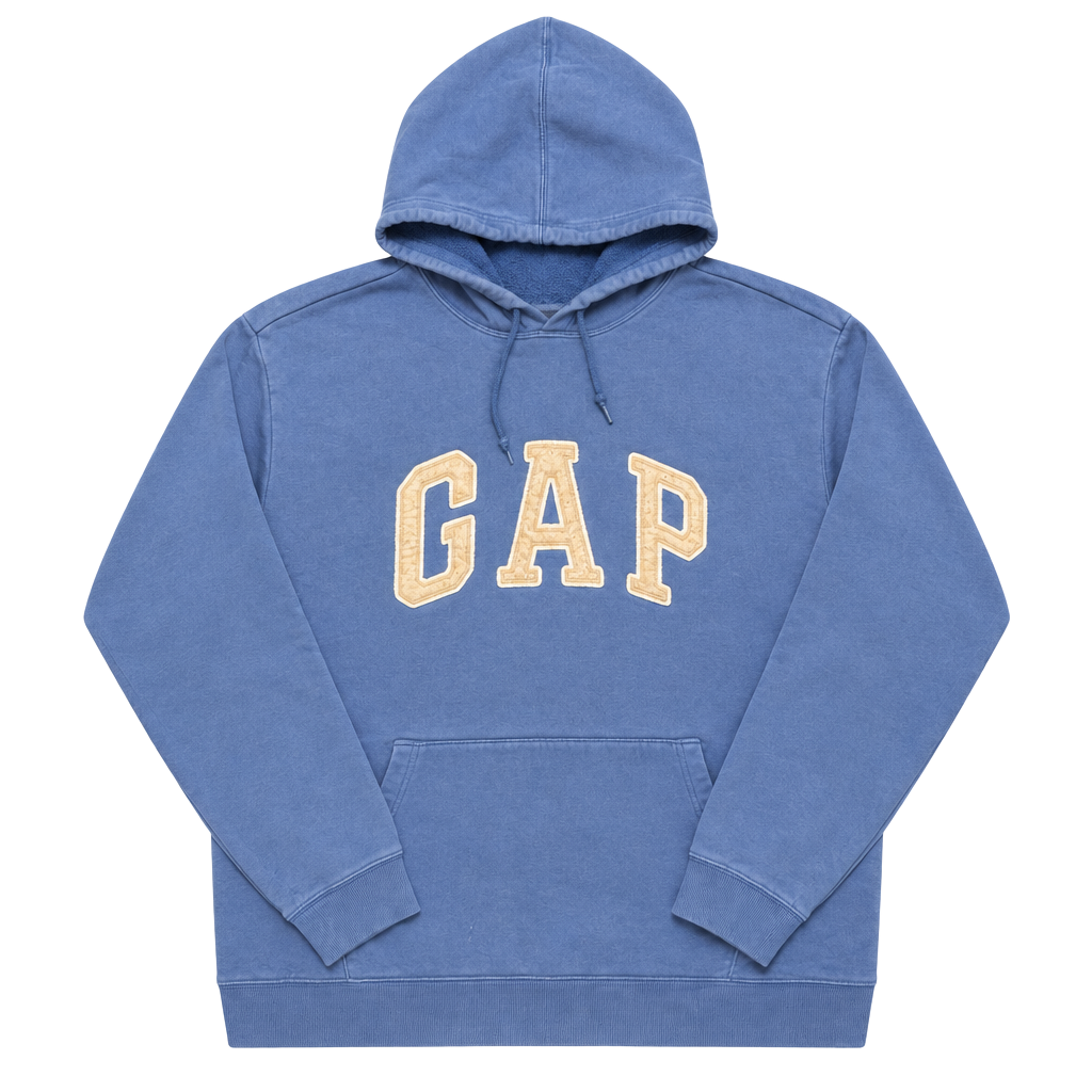 Blue baggy GAP HOODED SWEATSHIRT BLUE WITH WHITE OUTLINED logo 1