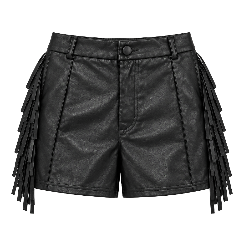 Faux Leather Fringe Black Shorts Size XL 1