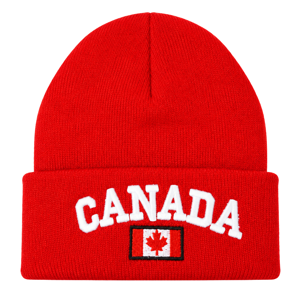 Canada Embroidered Red Cuffed Knit Beanie Hat 1