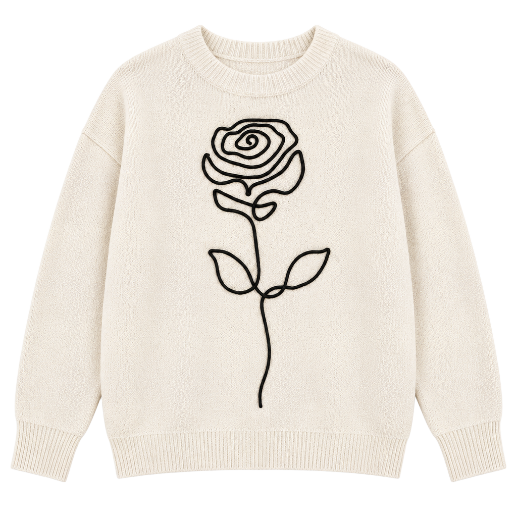 Love & Lace Embroidered Rose Sweater Cream 1