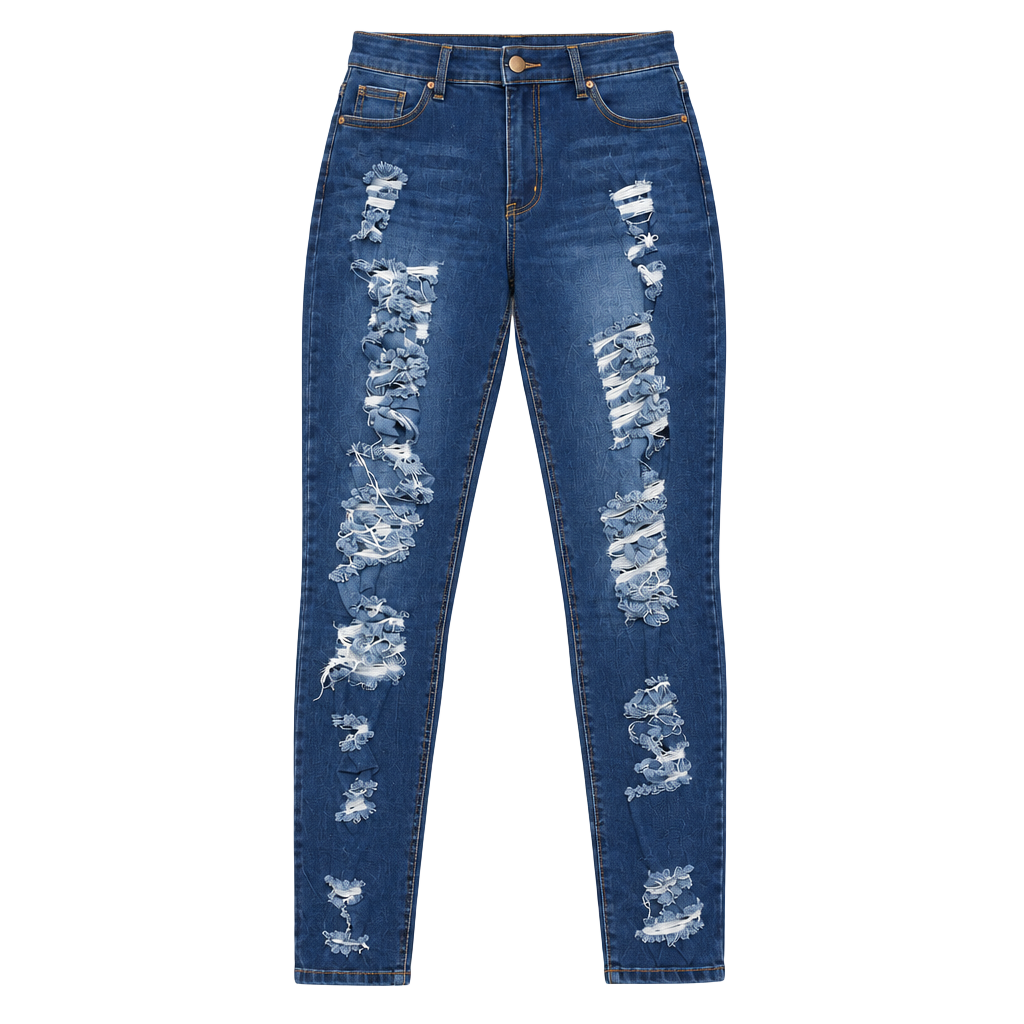 Fashion Nova Heavy Ripped Distressed Skinny Jeans Size L Blue Denim 1
