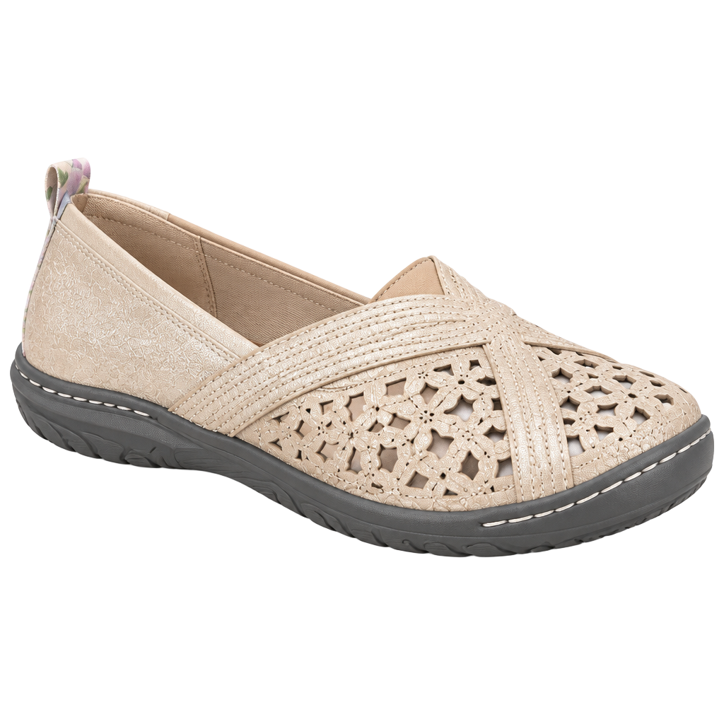 JBU Pecan Size 9W Shimmer Champagne Slip-On Flat 1