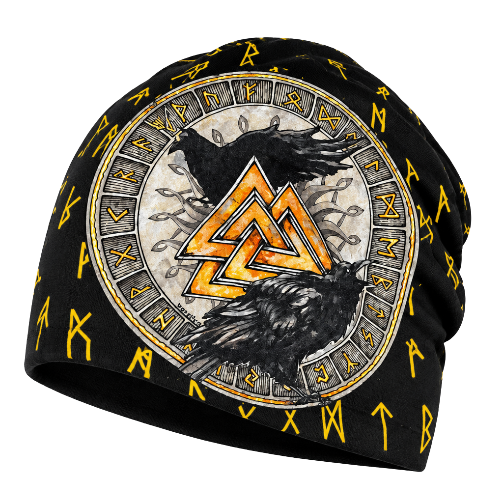 Viking Valknut Raven Beanie Norse Mythology Print Slouch Cap 1