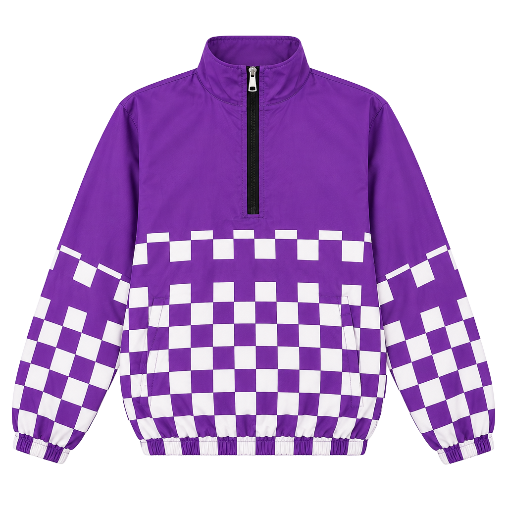 Unbranded Purple White Checkered Quarter Zip Pullover Windbreaker Jacket 1
