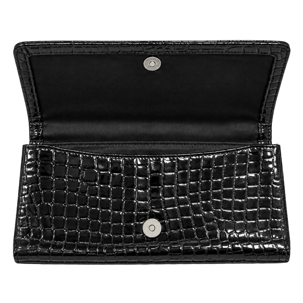 Kate Landry Black Faux Crocodile Embossed Clutch Purse Magnetic Closure 1