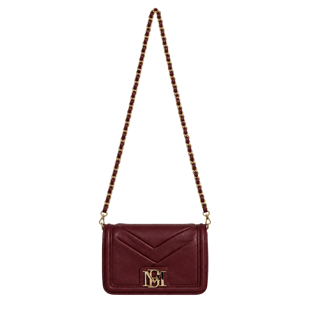 Badgley Mischka Pleated Crossbody Bag Burgundy Gold Chain 1