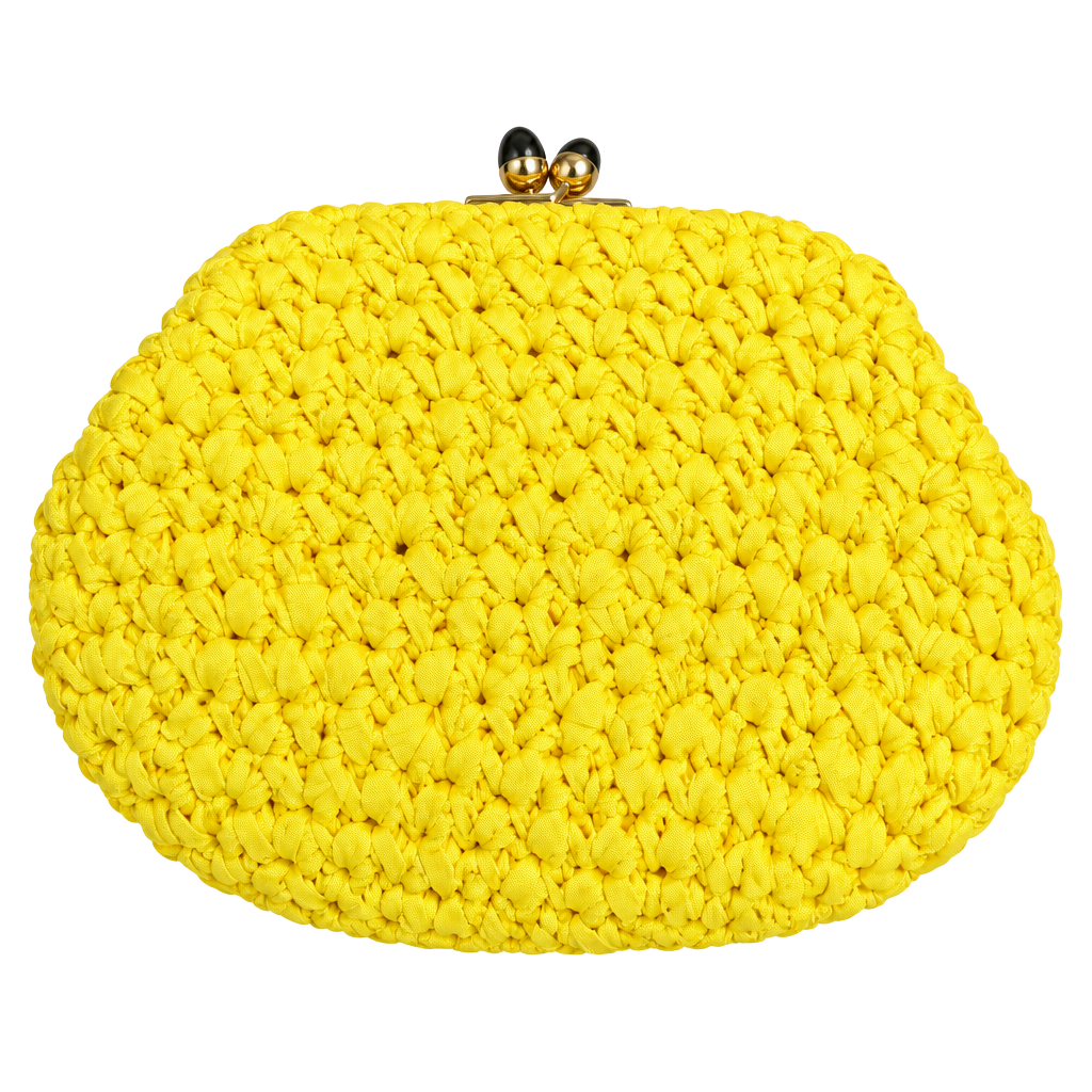 Morris Moskowitz Vintage Yellow Woven Satin Clutch Handbag 1