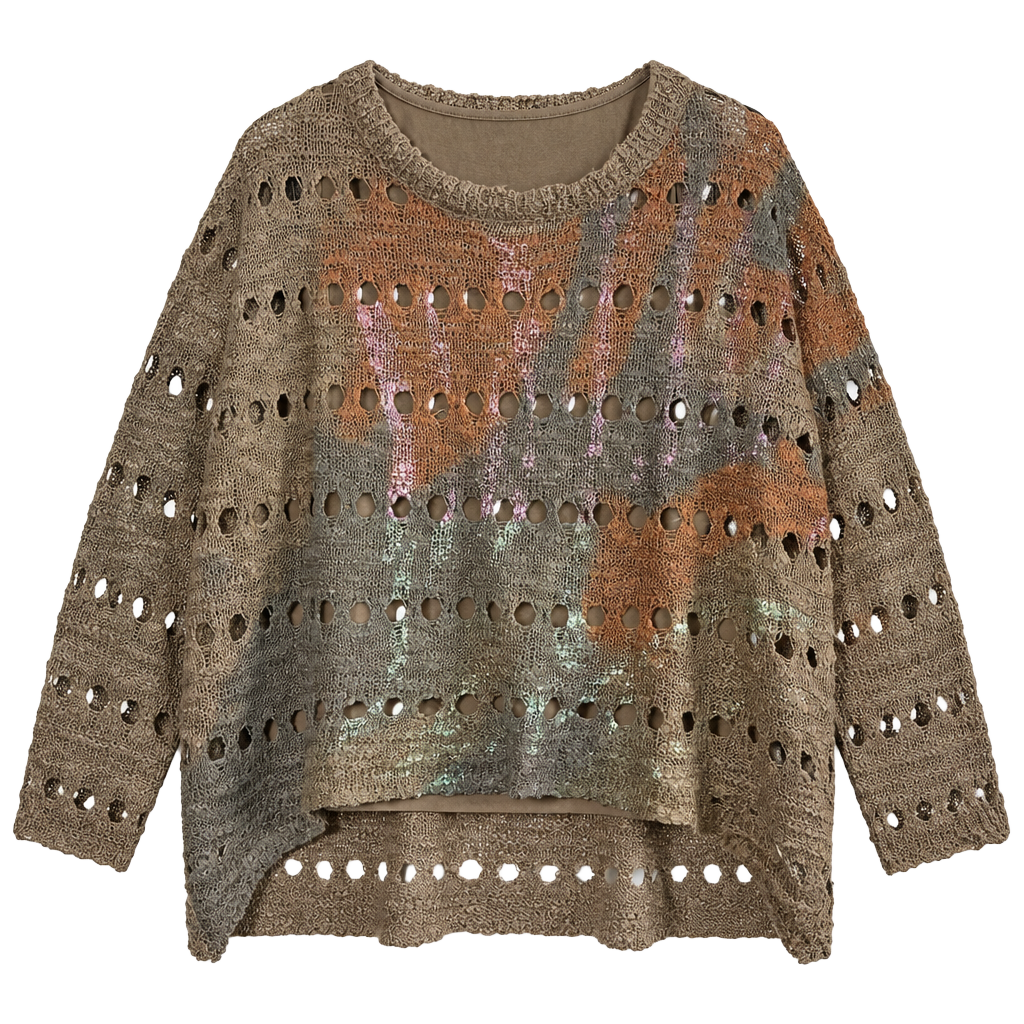 SHU SHU Open Knit Sweater Brown Distressed Grunge Size S 1