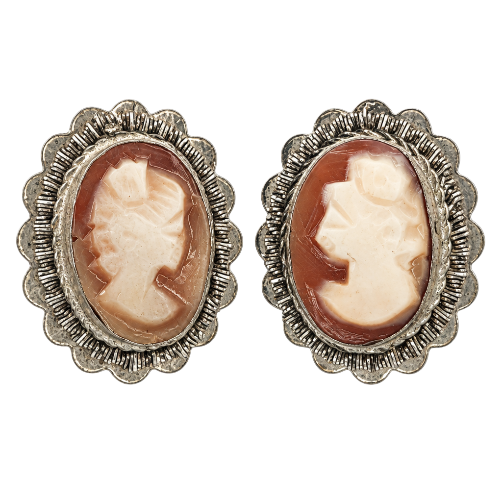 Hand Carved Hand Made Cameo Clip On Earrings 1