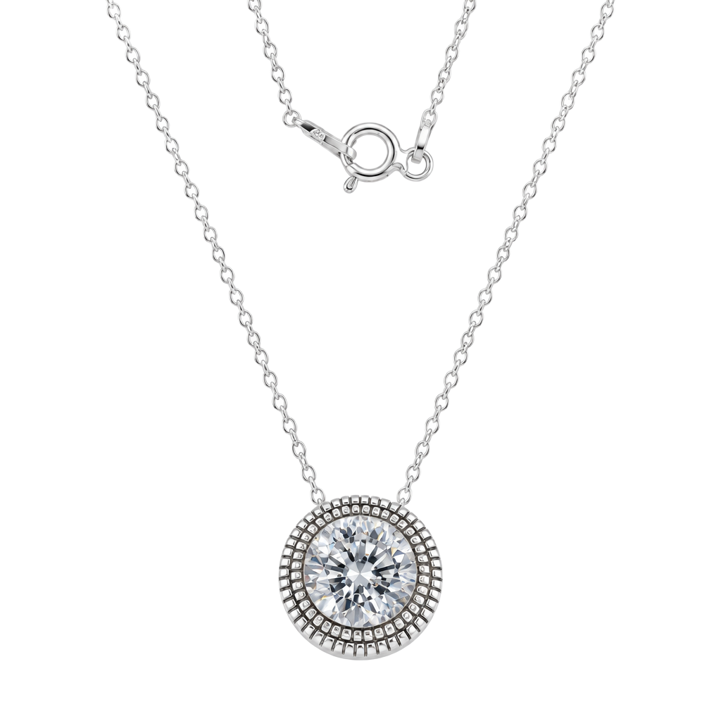 Sterling Silver Bezel Set Solitaire Pendant And Necklace 1