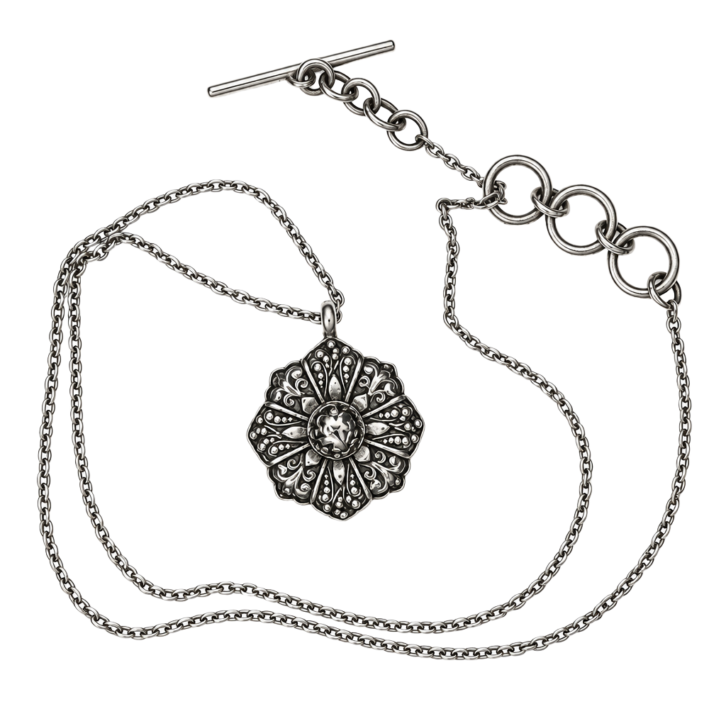 Lois Hill Sterling Silver 925 Flower Pendant 17" Toggle Necklace 1