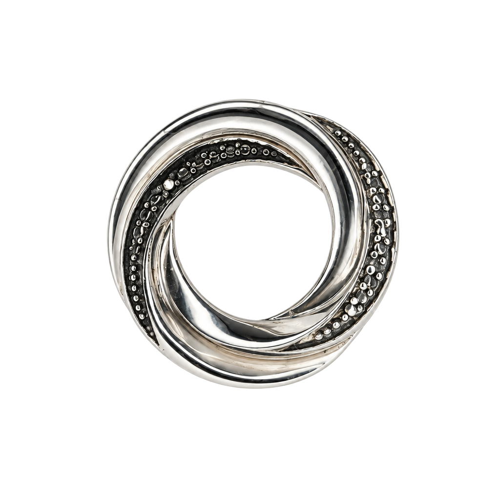 925 Sterling Silver Black/white Diamond Round Swirl Slide Pendant 1