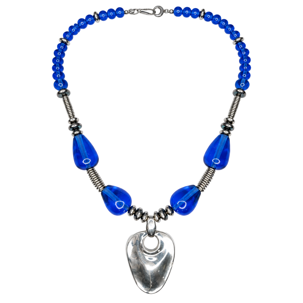 RLM Robert Lee Morris STATEMENT NECKLACE Sterling Silver COBALT BLUE 1