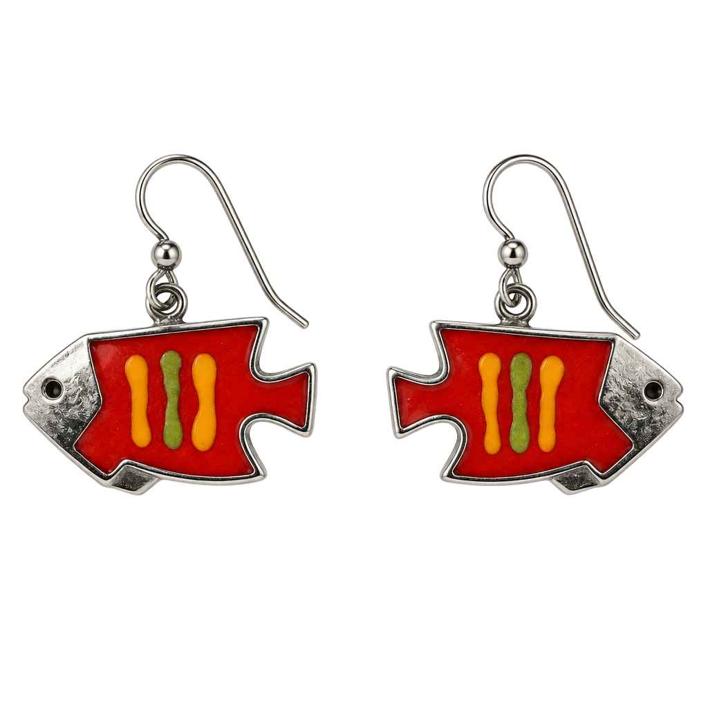 Sterling Silver Enamel Fish Earrings 1