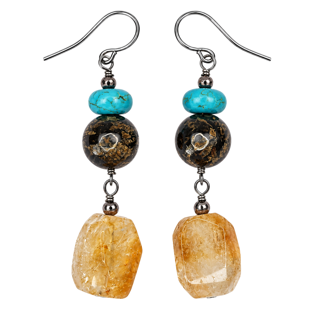 Sterling Silver Turquoise And Citrine Dangle Earrings 1