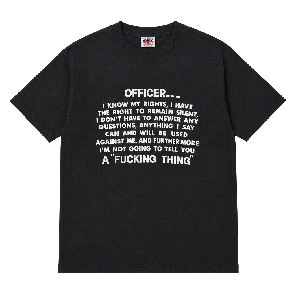 Oneita Graphic T-Shirt Size Large Black Officer Know My Rights 1