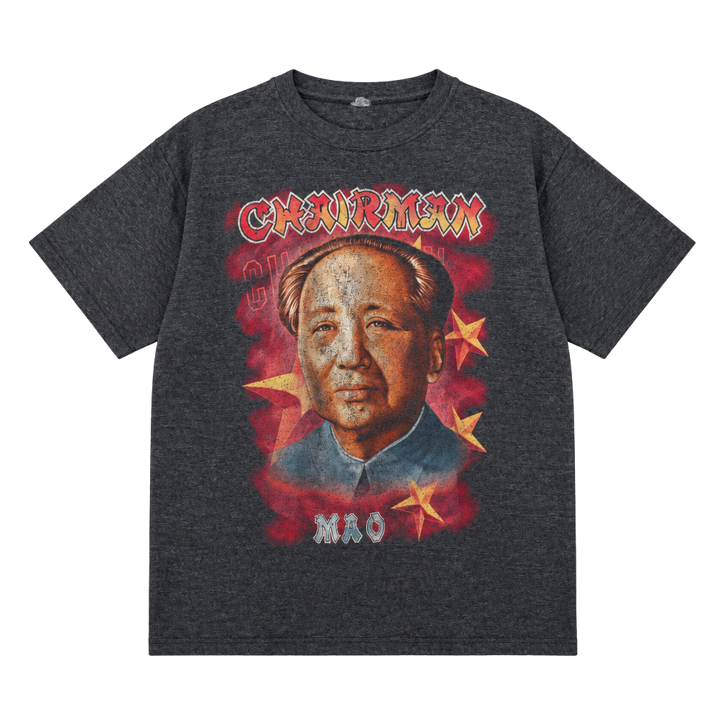 Chairman Mao Zedong Graphic Vintage T-Shirt Dark Grey Distressed 1
