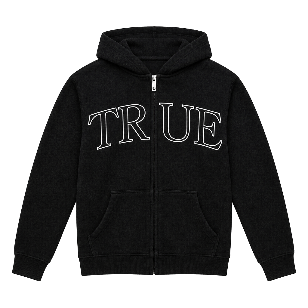 True Religion Hd Zip Up Hoodie Size M Black Logo Graphic 1