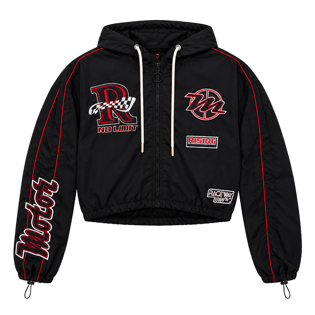 Smoke Rise Grand Prix Racing Windbreaker Size Womens XL Black Red Embroidered 1