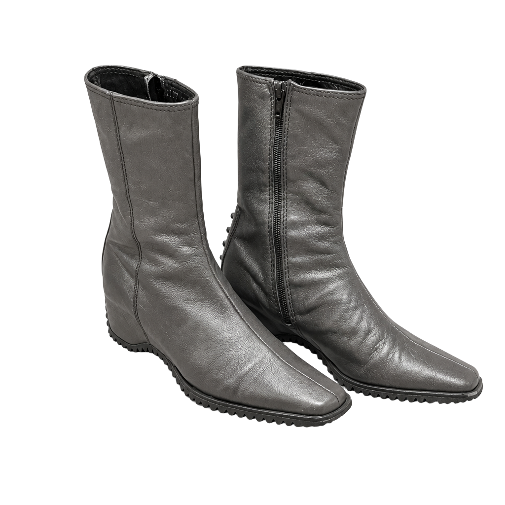Pons Quintana Asymmetrical Leather Rubber Stud Mid Calf Wedge Boots 1