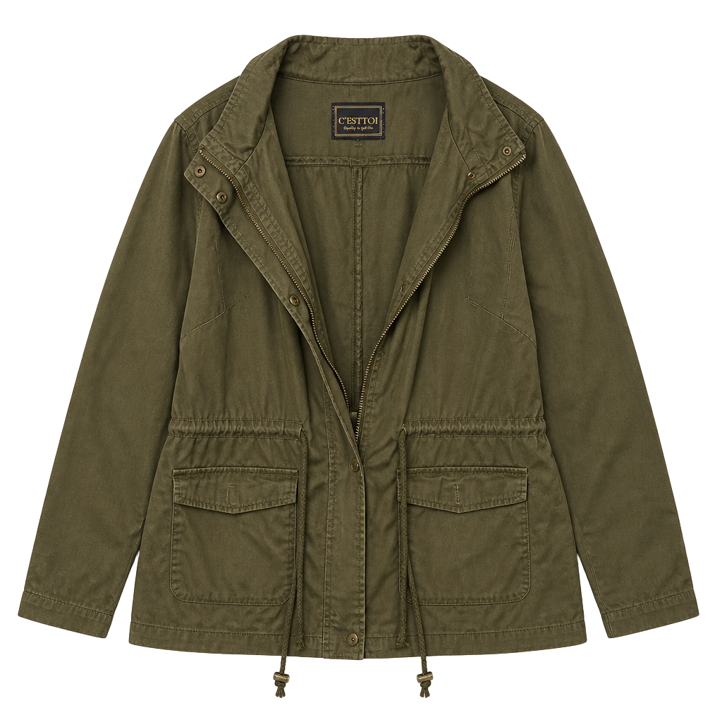 C'est Toi Olive Green Utility Anorak Jacket with Hood Size L 1