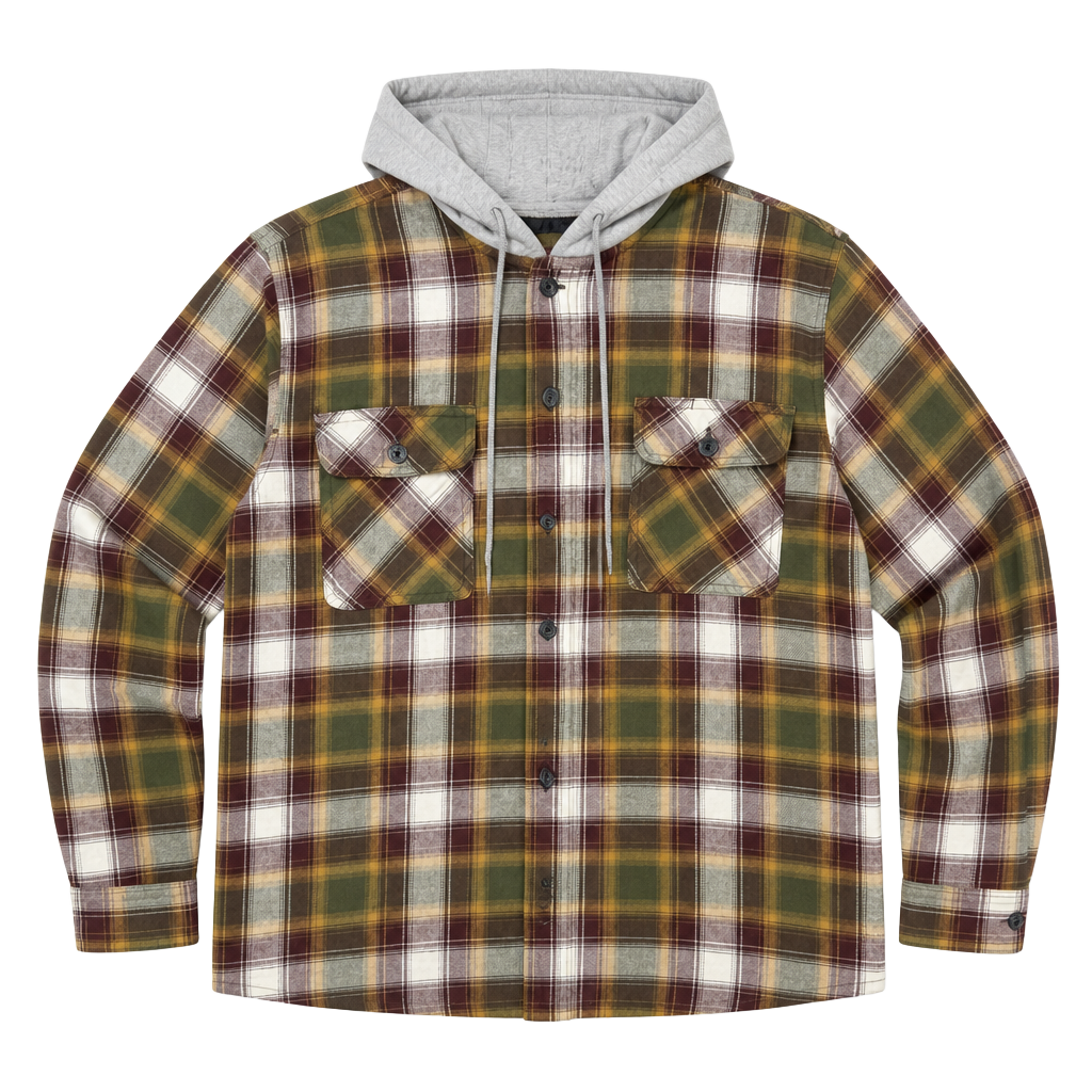 Wrangler Plaid Flannel Hooded Shirt Jacket 1